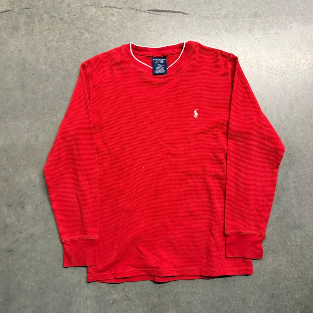 Polo Ralph Lauren Mens Red Waffle Knit Long Sleeve Thermal Sleep Shirt Size M